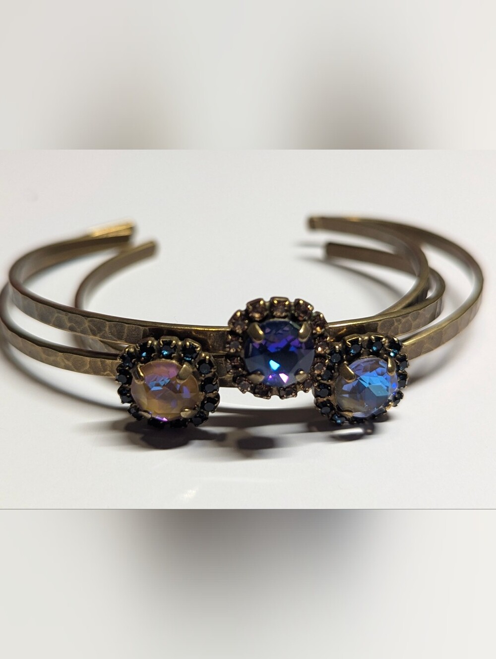 Sorrelli Gold-Tone 3 Cuff Bracelet Set w/Blue and Iridescent Crystals